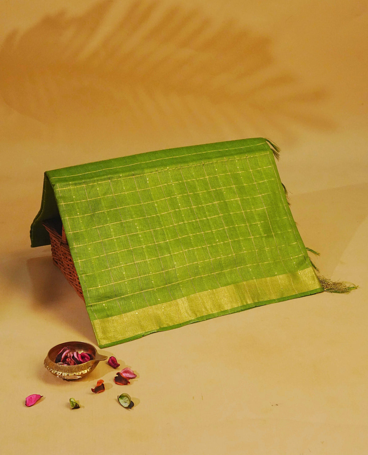 Pistachio green colour Tusser Silk saree