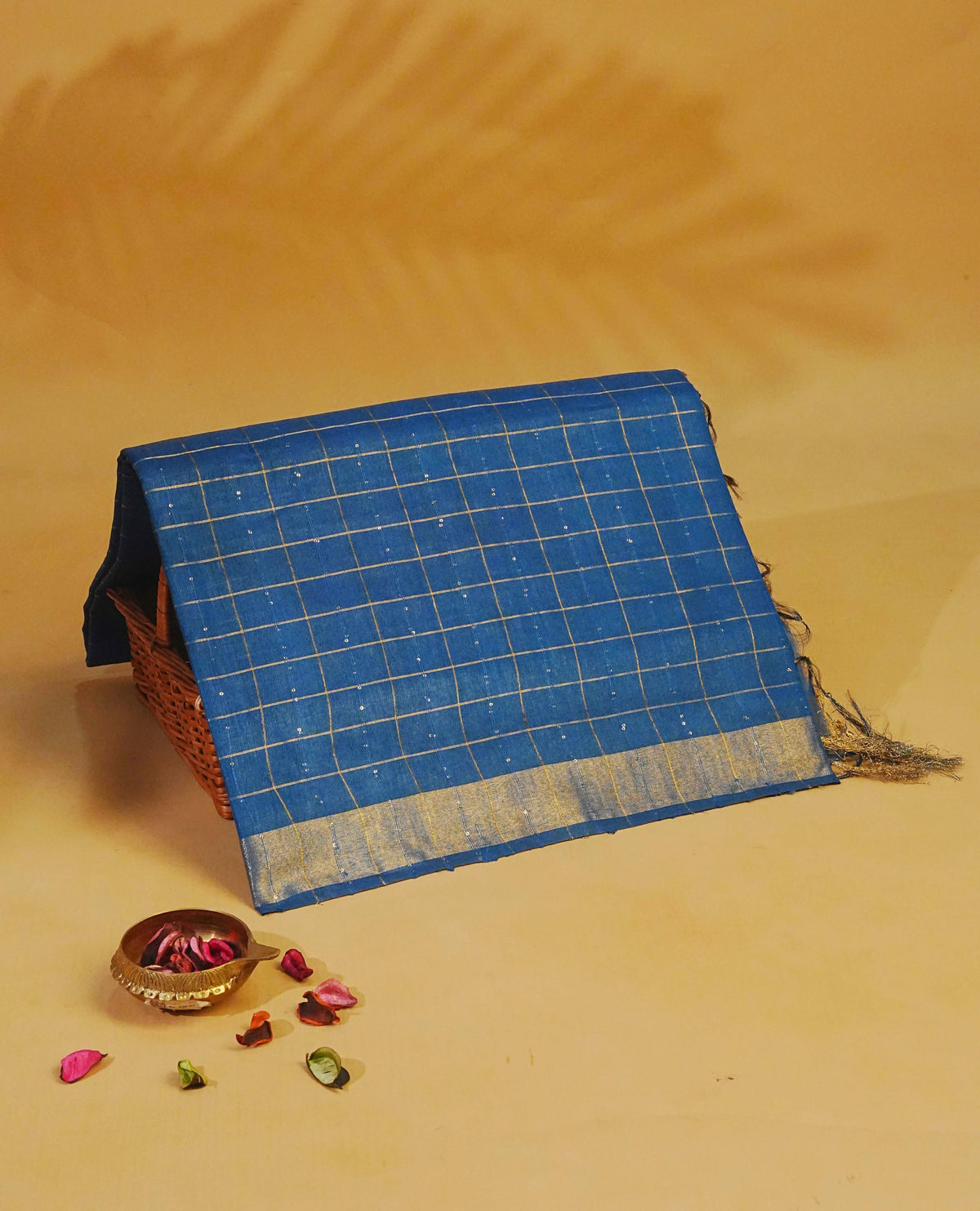Peacock Blue colour Tusser Silk saree