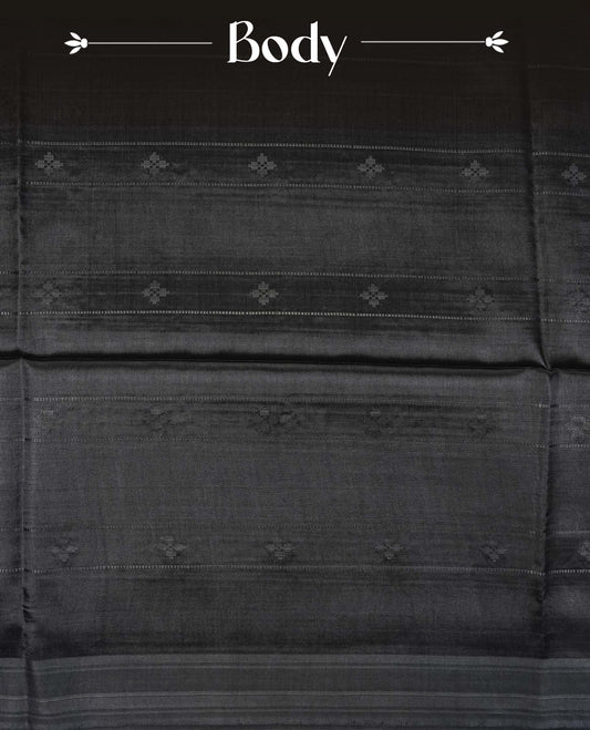 Dark charcoal grey colour fiber silk saree