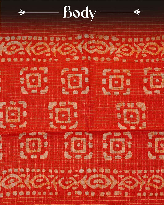 Rust orange colour Tusser Silk saree