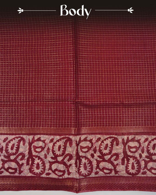 Wine colour Tusser Silk saree