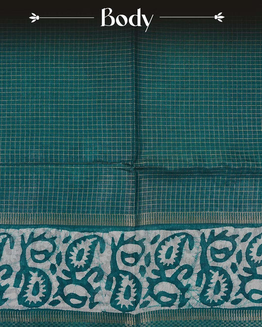 Teal Green colour Tusser Silk saree