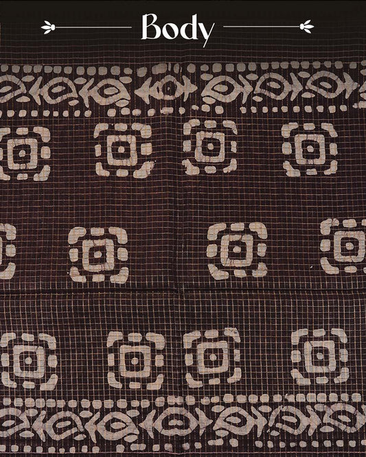 Dark brown colour Tusser Silk saree