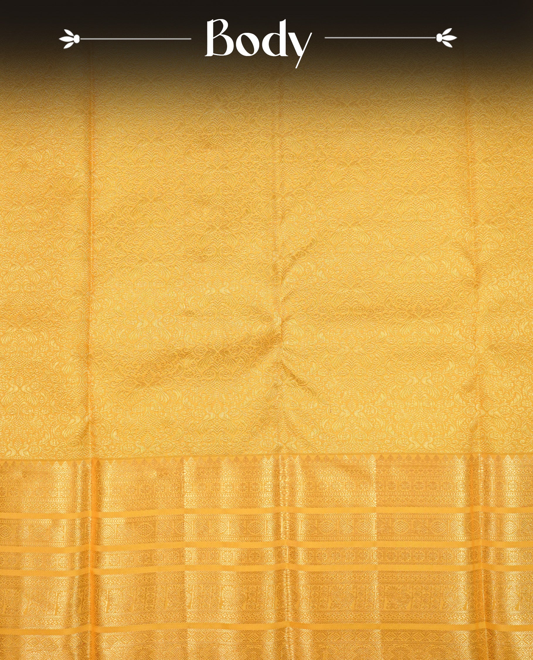 Yellow  Colour Pure Kancheepuram Silk Saree Featuring Gold Zari Kodi  Pattern on the Body, Highlighting a Traditional Gold Zari Border, Paired with a Matching Blouse Piece.