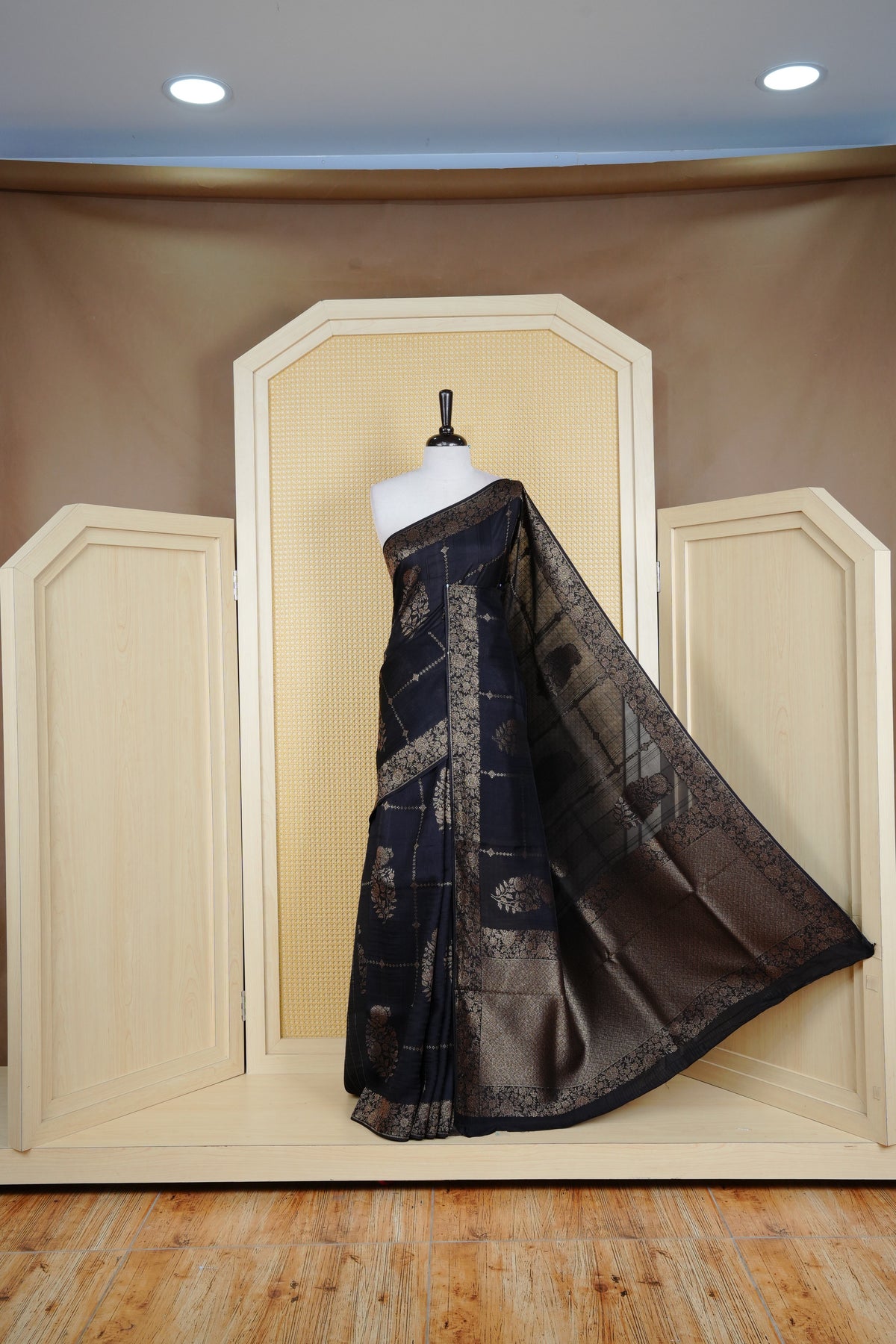 Black colour semi banaras tussar georgette saree