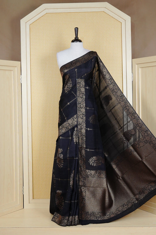 Black colour semi banaras tussar georgette saree