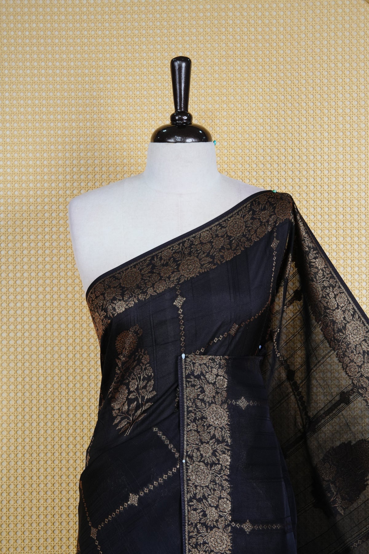Black colour semi banaras tussar georgette saree