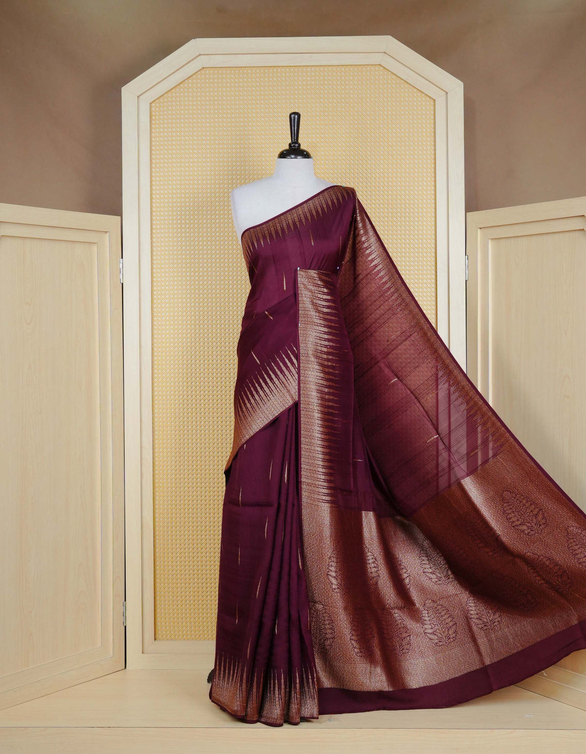 Wine colour semi banaras tussar georgette saree
