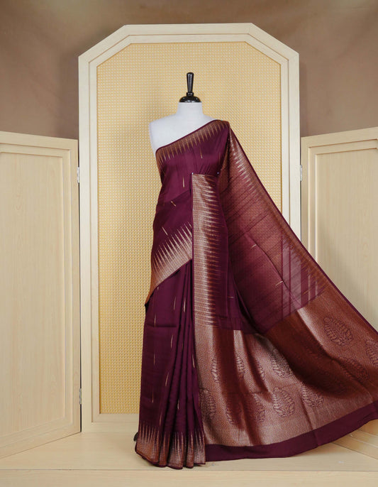 Wine colour semi banaras tussar georgette saree