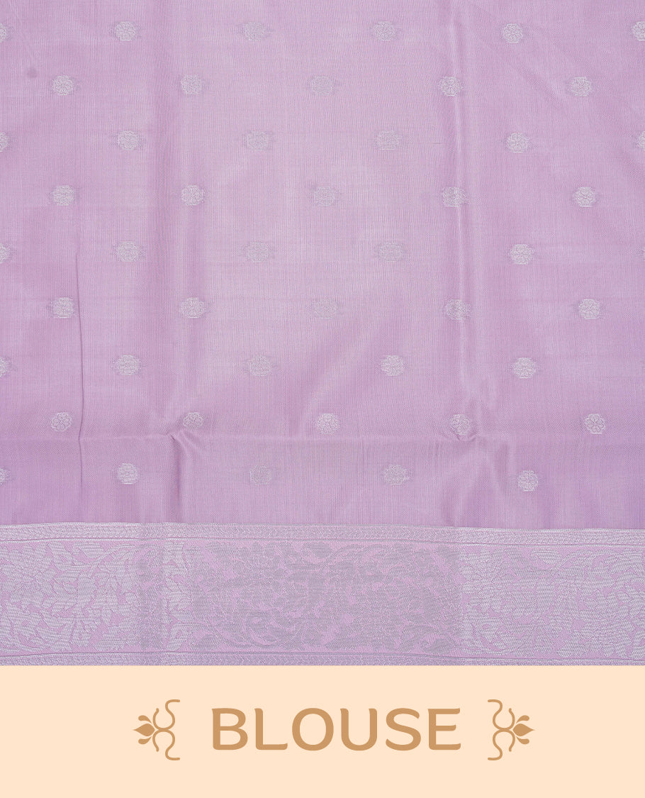 Green & Pink colour semi silk saree featuring Silver zari Small check pattern & motifs on body, complemented by contrast Pink colour with silver zari border, comes with matching blouse piece.