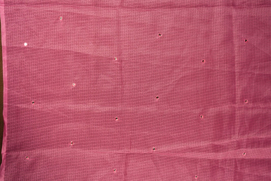 Pink colour Doriya check cotton saree with soft sequins work on the body, elegant embroidery scallop border, and a simple pallu & Comes with a matching plain blouse piece.