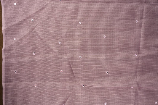 Lavender colour Doriya check cotton saree with soft sequins work on the body, elegant embroidery scallop border, and a simple pallu & Comes with a matching plain blouse piece.