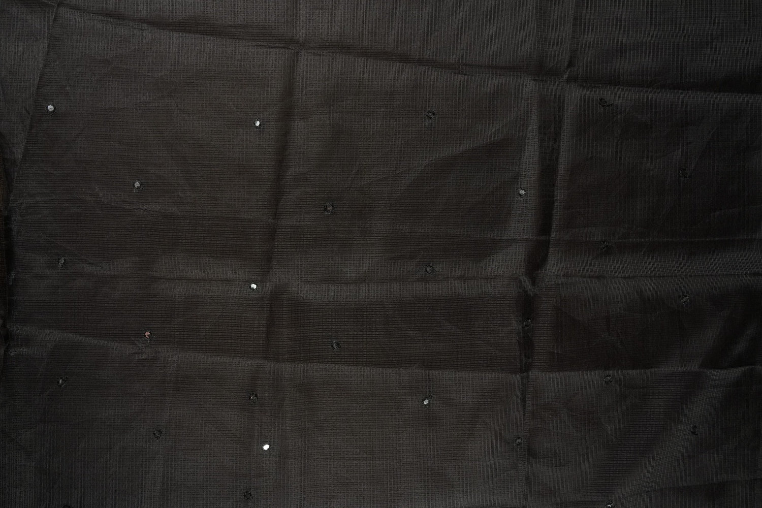 Black colour Doriya check cotton saree with soft sequins work on the body, elegant embroidery scallop border, and a simple pallu & Comes with a matching plain blouse piece.