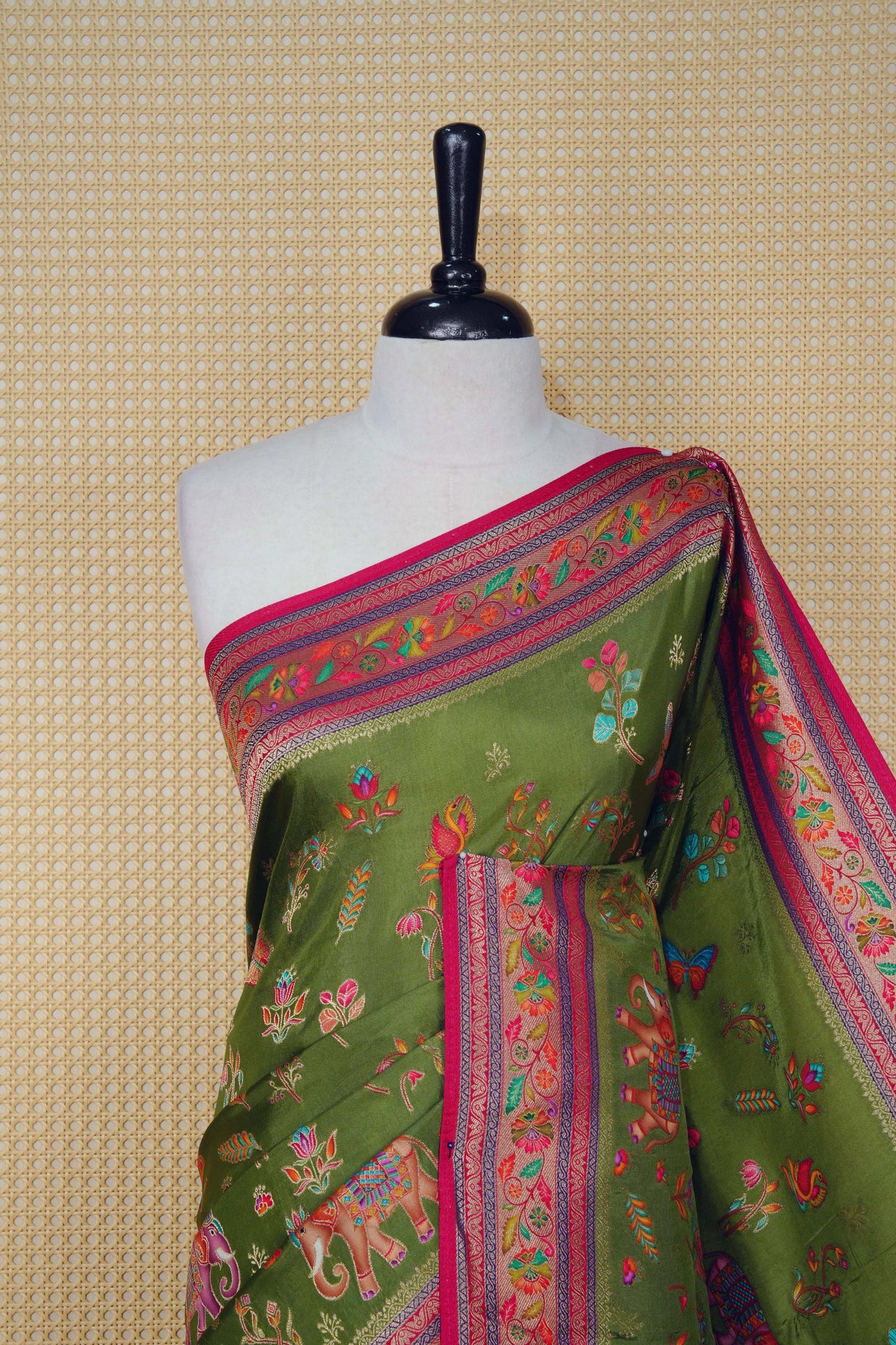 Mehendi green Colour Pashmina Saree.