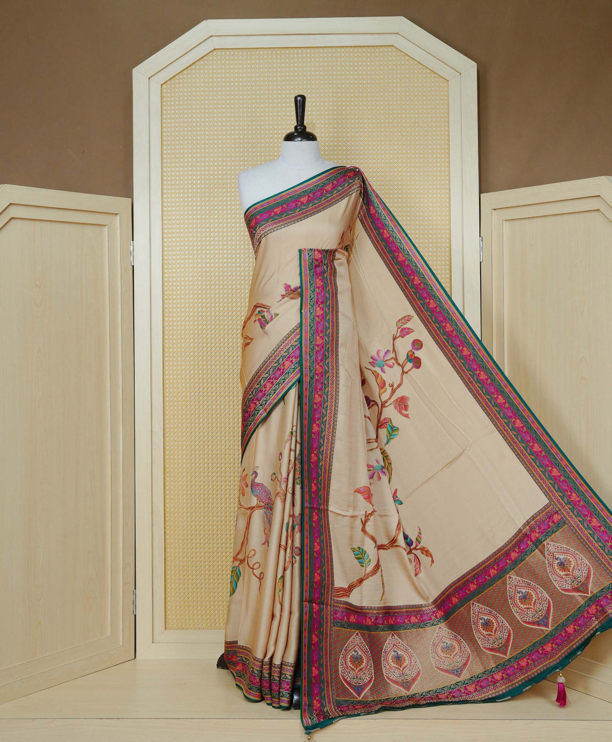 Beige Colour Pashmina Saree