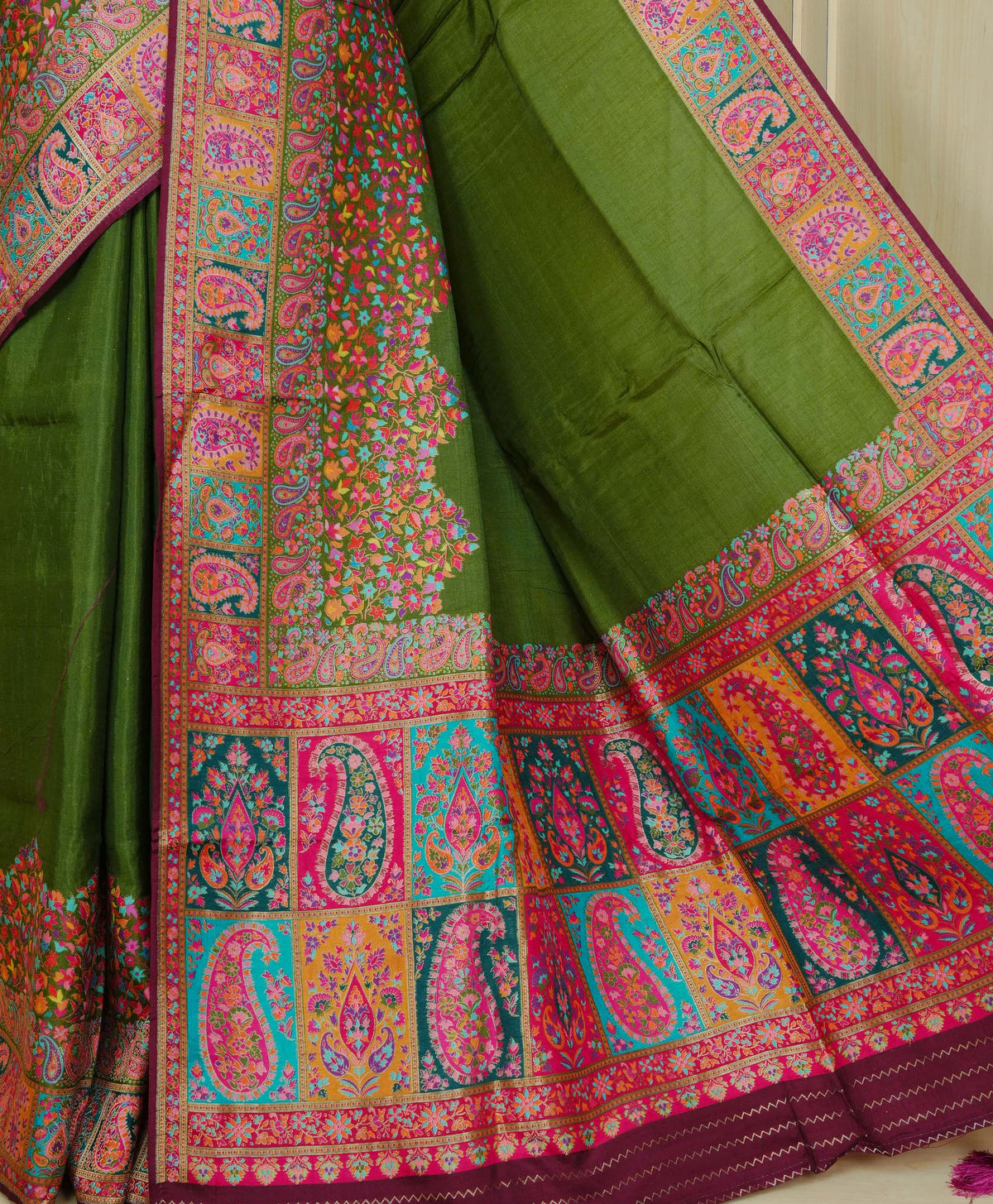 Olive green Colour Pashmina Saree