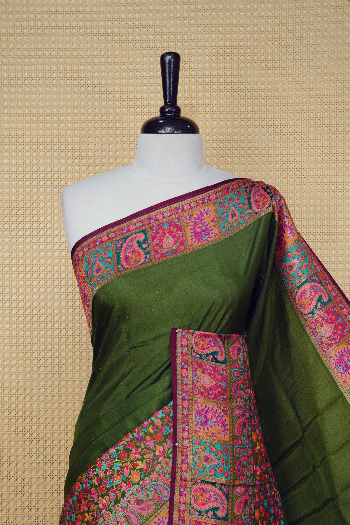 Olive green Colour Pashmina Saree