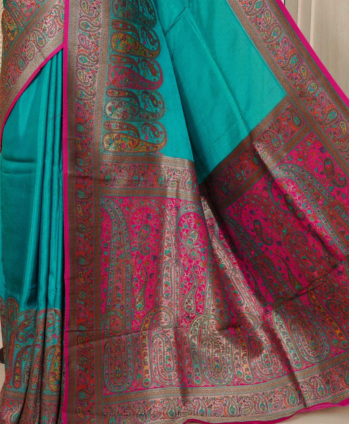 Teal green Colour Pashmina Saree