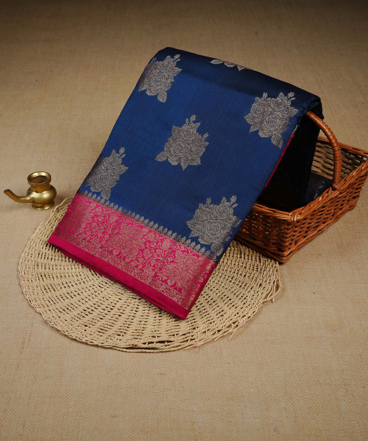 Dark Blue colour Banarasi soft silk saree