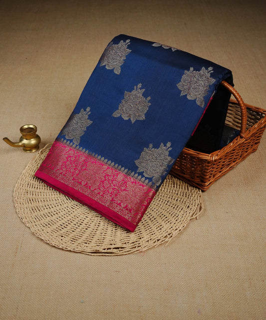 Dark Blue colour Banarasi soft silk saree
