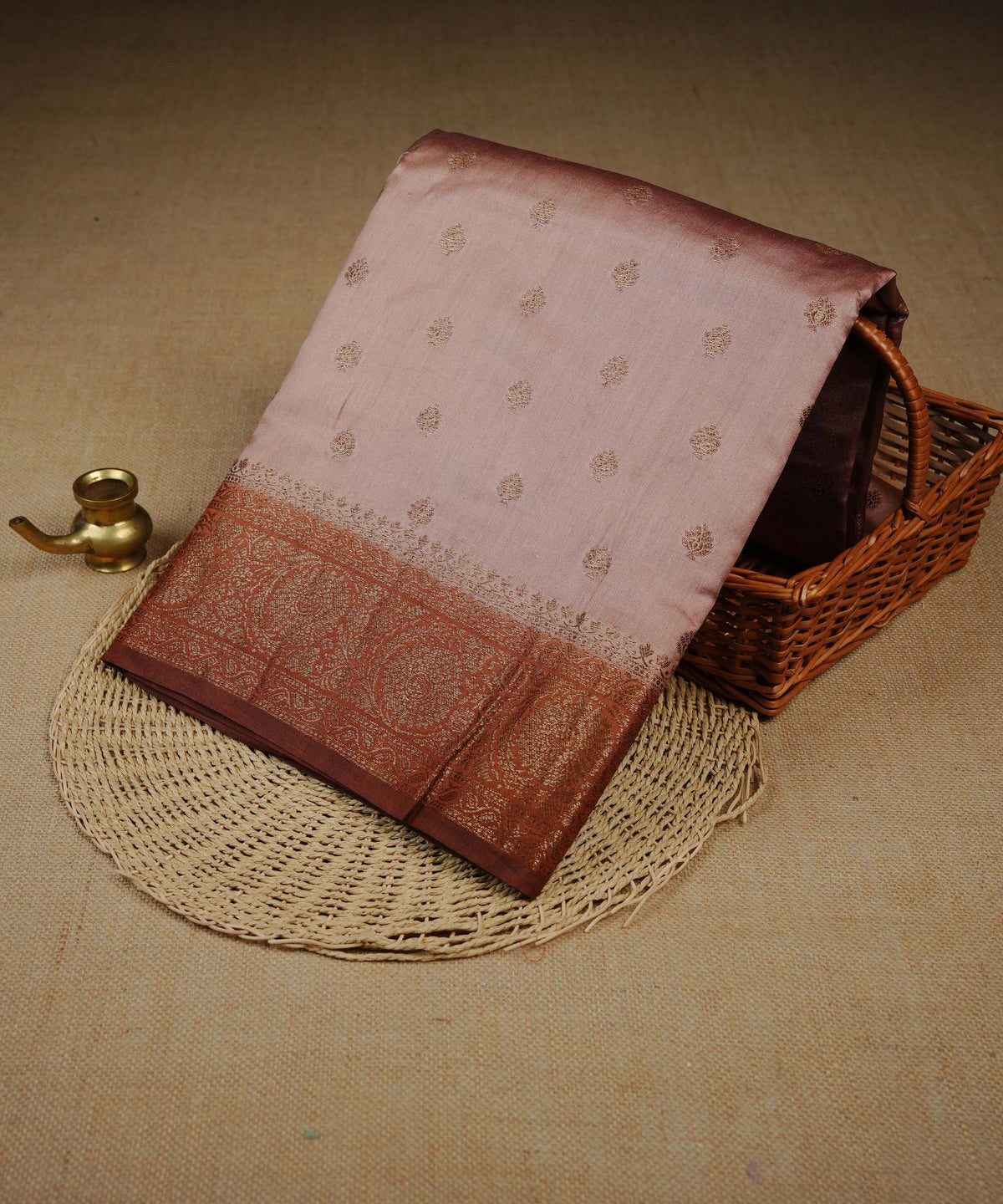Light terracotta colour Banarasi soft silk saree