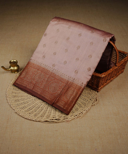 Light terracotta colour Banarasi soft silk saree