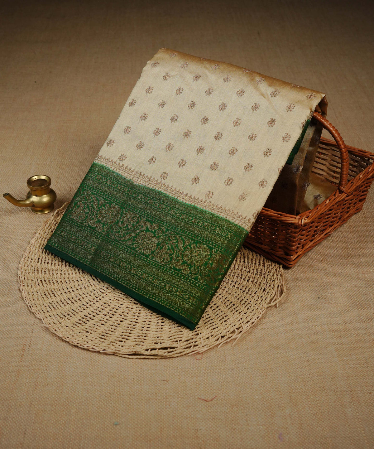 Royal Cream colour Banarasi soft silk saree