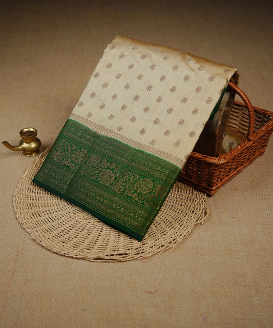 Royal Cream colour Banarasi soft silk saree