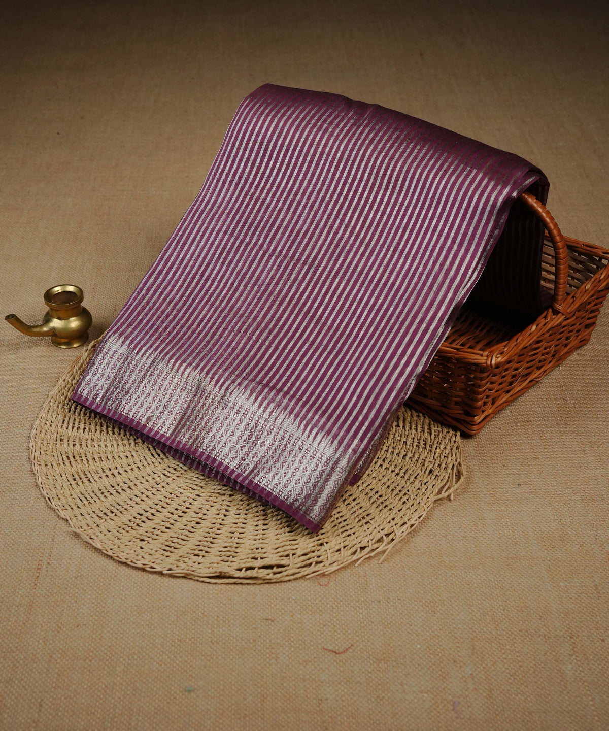 Burnt Burgundy colour Banarasi Chanderi silk saree