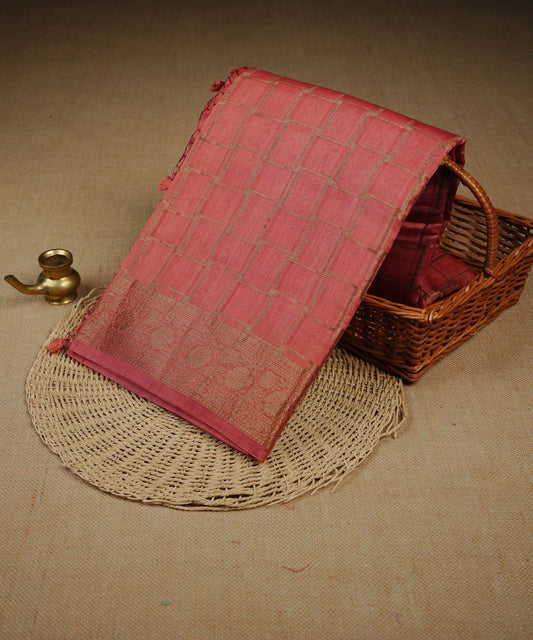 Camellia rose colour Banarasi Chanderi silk saree