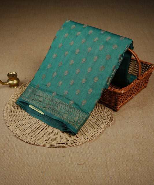 Pine green colour Banarasi Chanderi silk saree