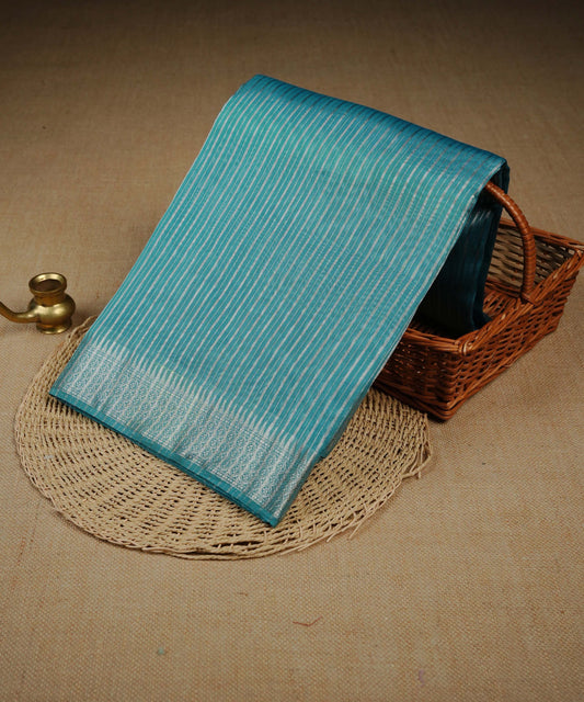 Teal blue colour Banarasi Chanderi silk saree