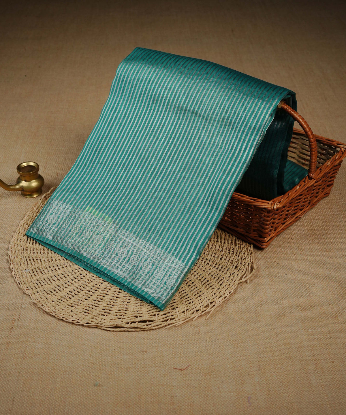 Sea Green colour Banarasi Chanderi silk saree