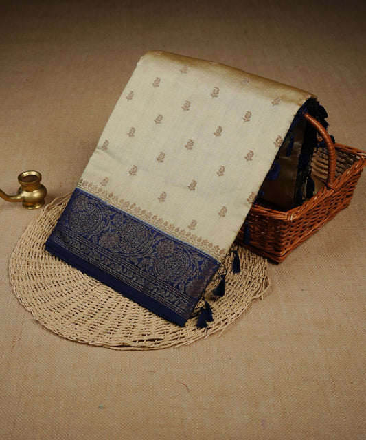 Royal Cream colour Banarasi soft silk saree