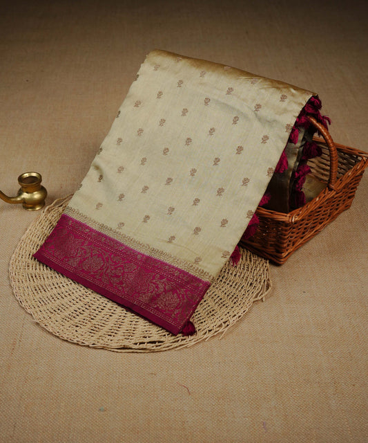 Royal Cream colour Banarasi soft silk saree