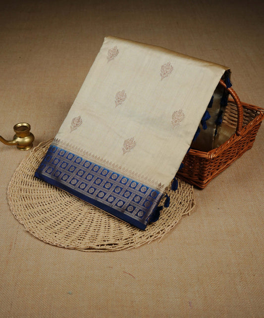 Royal cream colour Banarasi soft silk saree