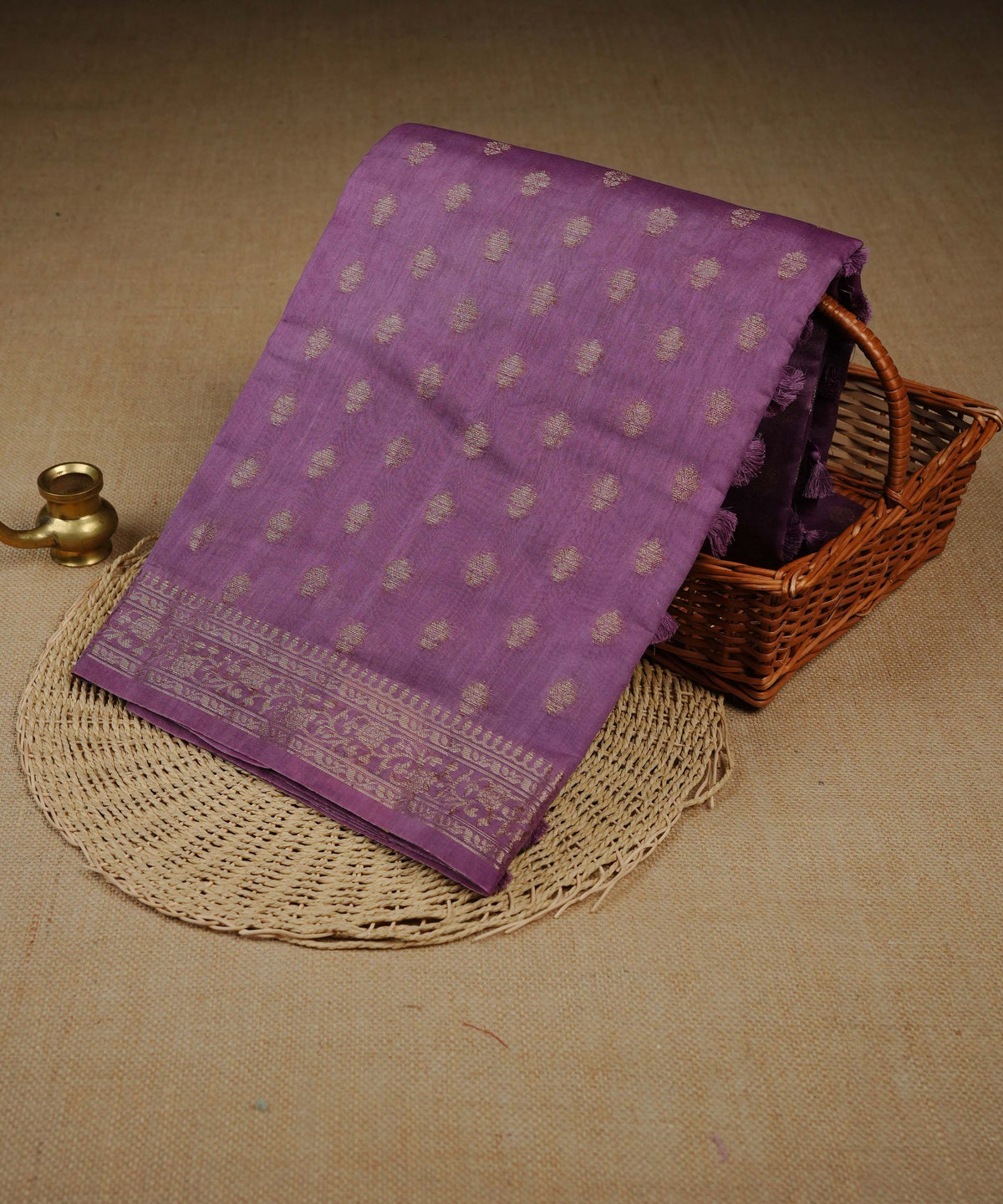 Lavender colour Banarasi Chanderi silk saree