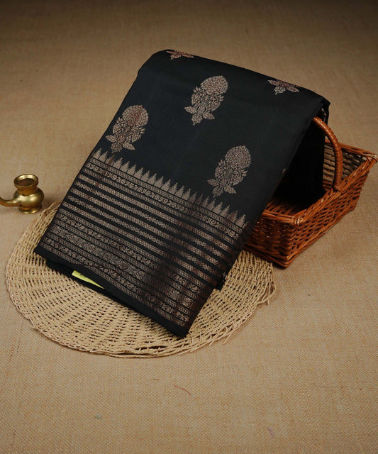 Royal Black colour Banarasi soft silk saree