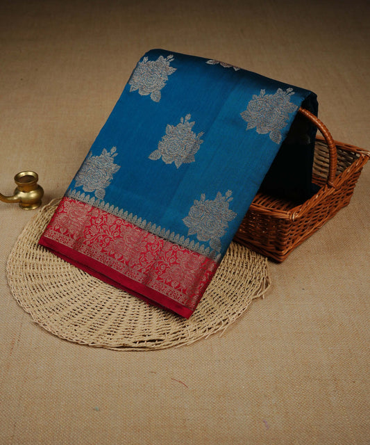 Teal Blue colour Banarasi soft silk saree