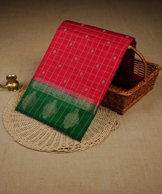 Red colour Banarasi soft silk saree