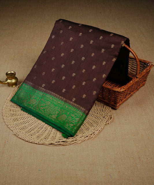 Brown colour Banarasi soft silk saree