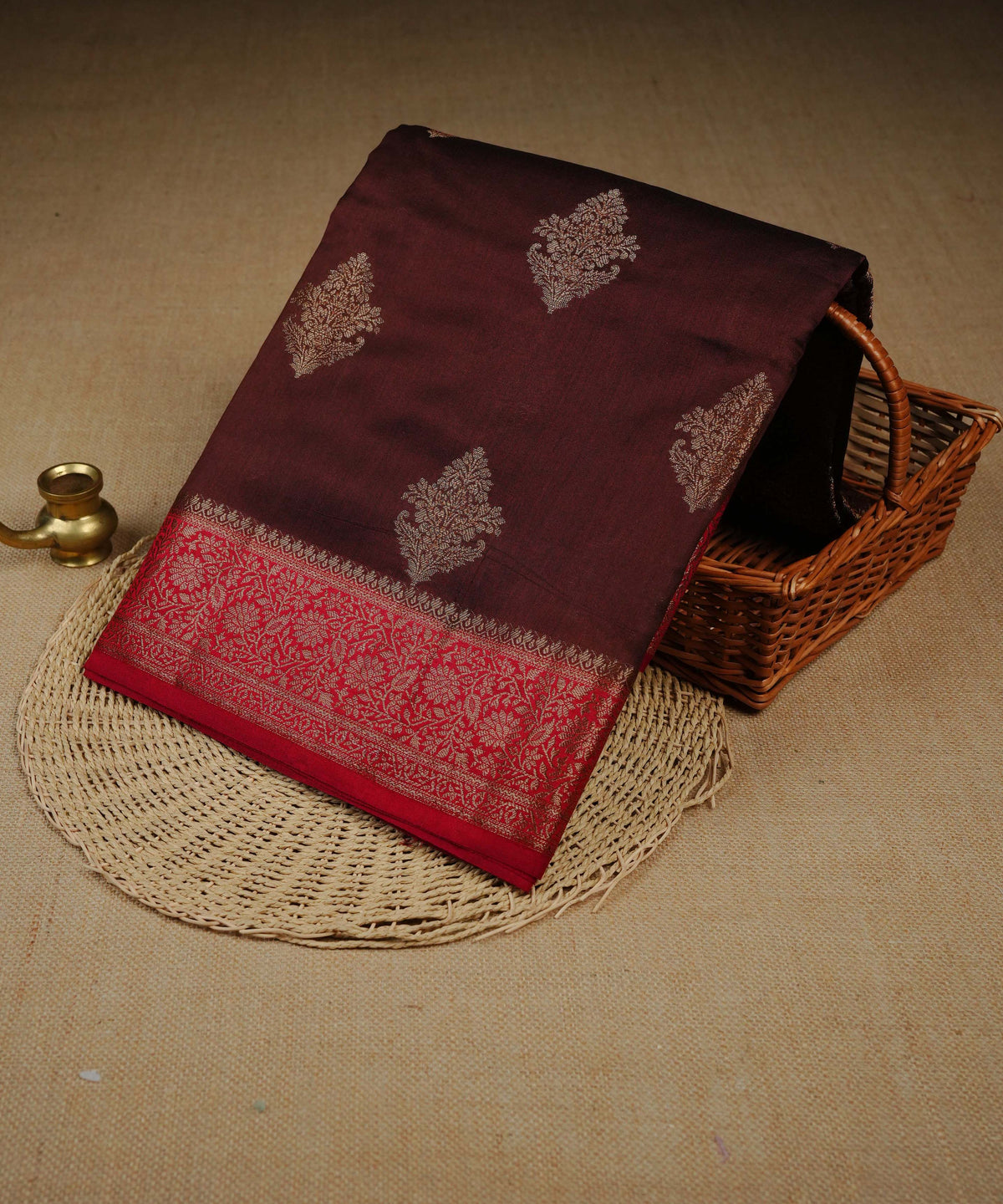 Brown colour Banarasi soft silk saree