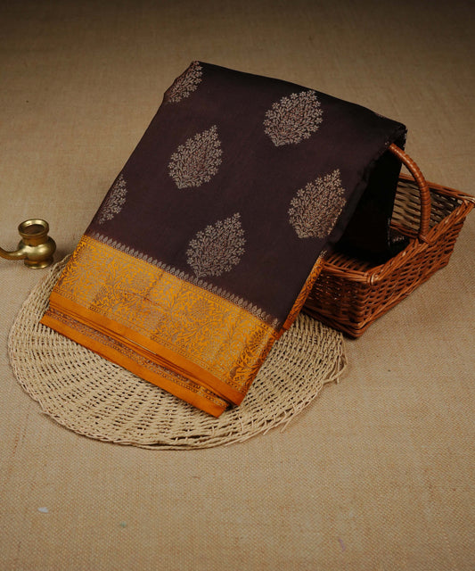 Brown colour Banarasi soft silk saree