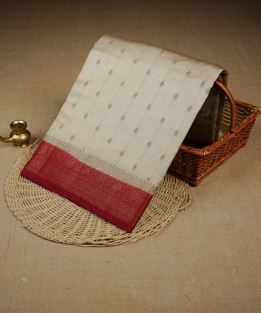 Royal cream colour Banarasi soft silk saree