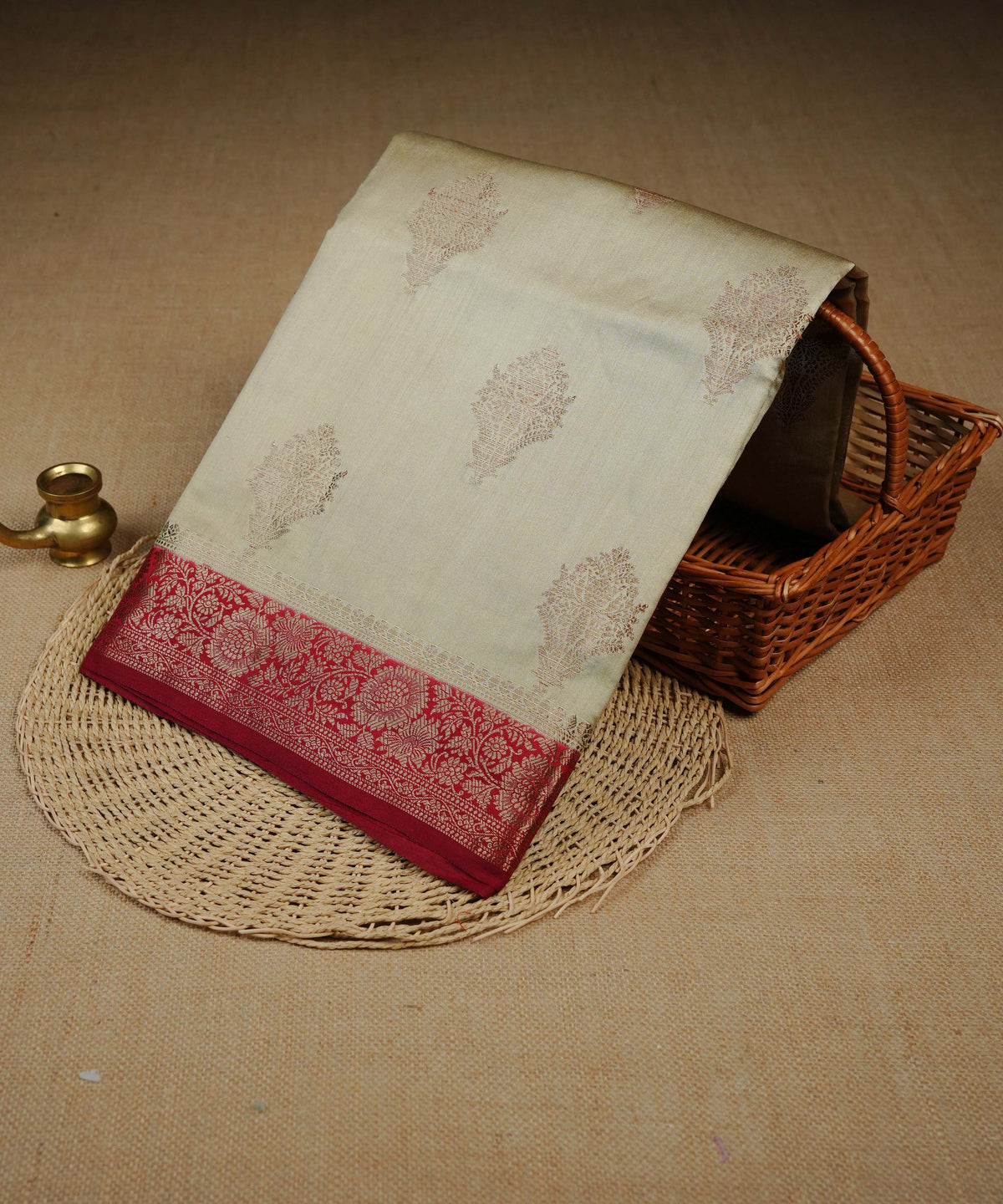 Royal Cream colour Banarasi soft silk saree