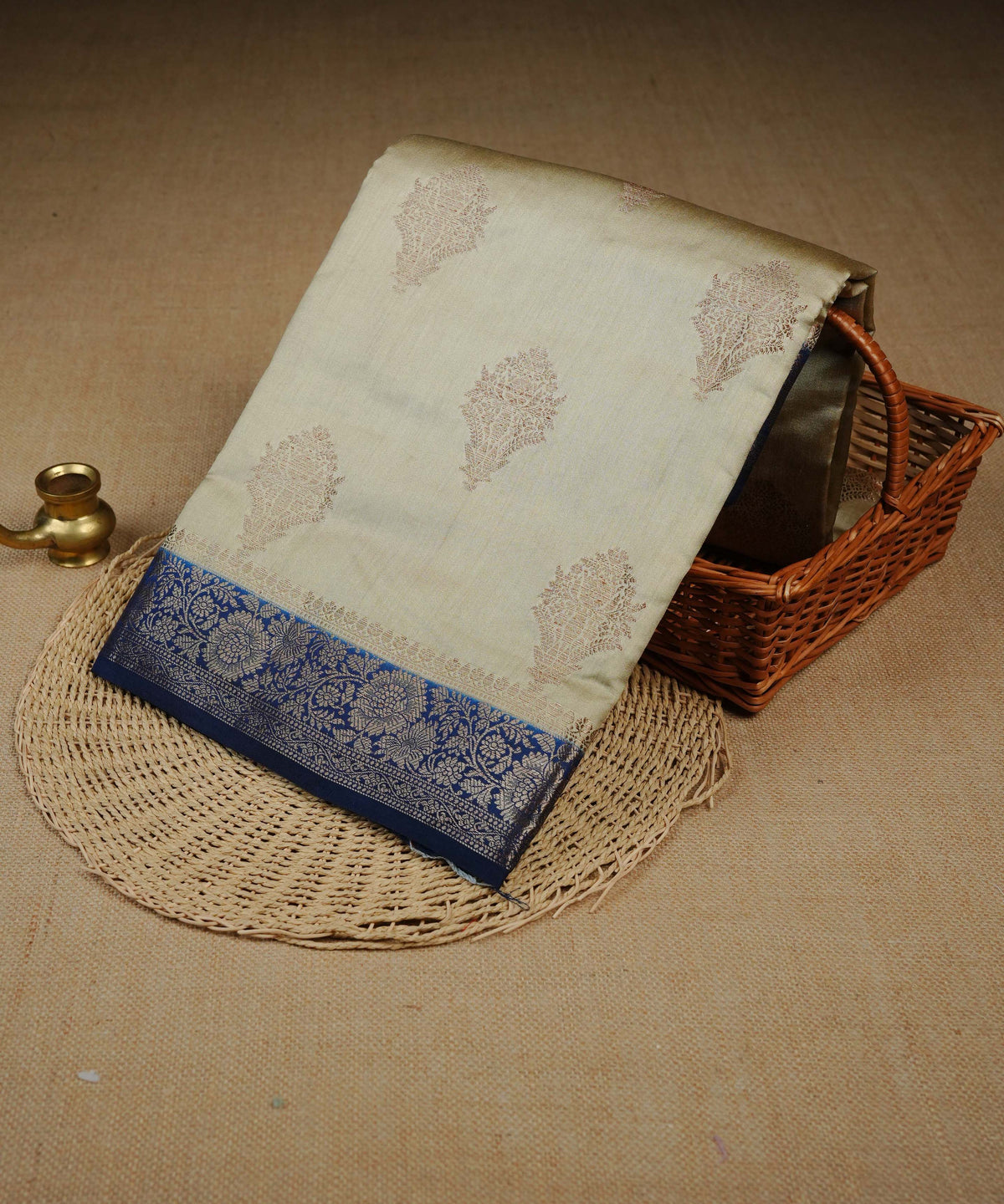 Royal cream colour Banarasi soft silk saree