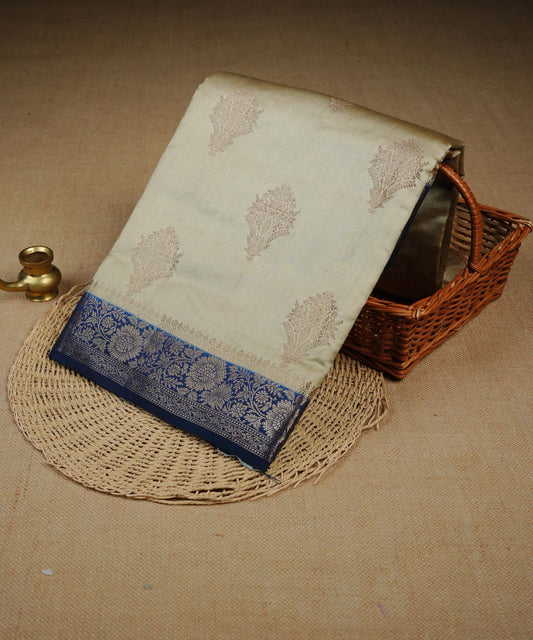 Royal cream colour Banarasi soft silk saree