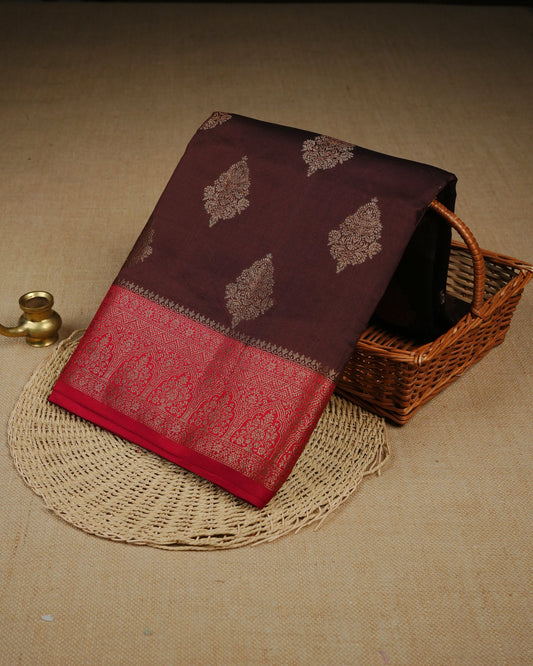 Brown colour Banarasi soft silk saree