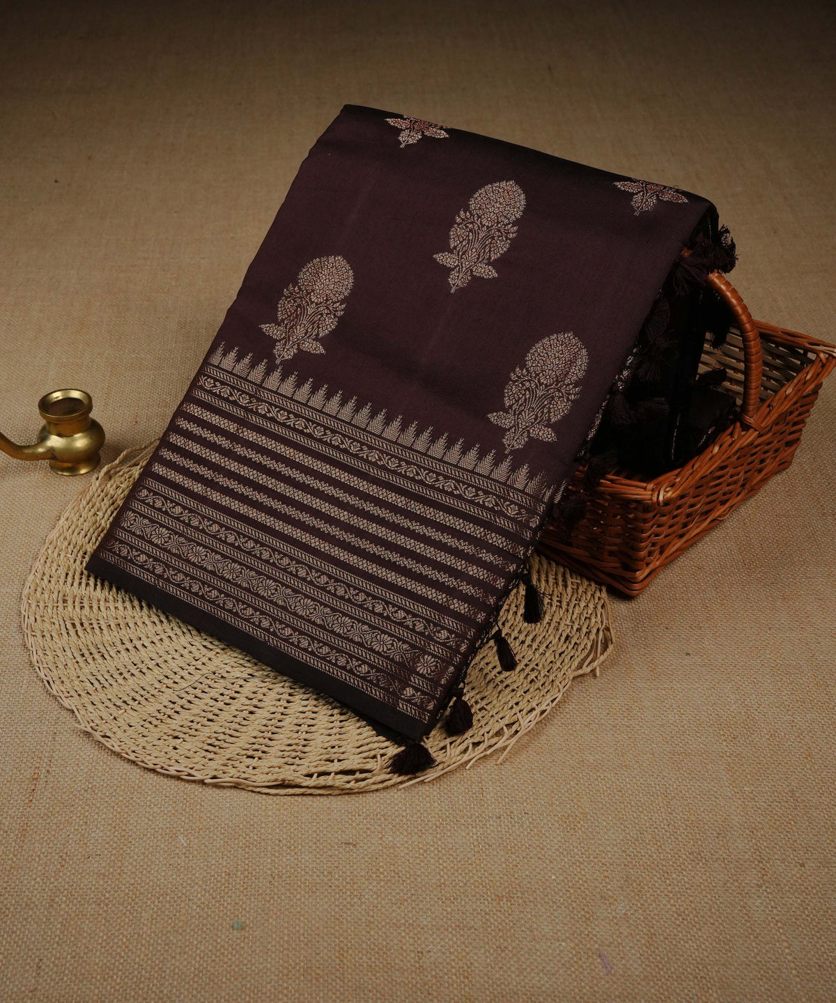 Brown colour Banarasi soft silk saree