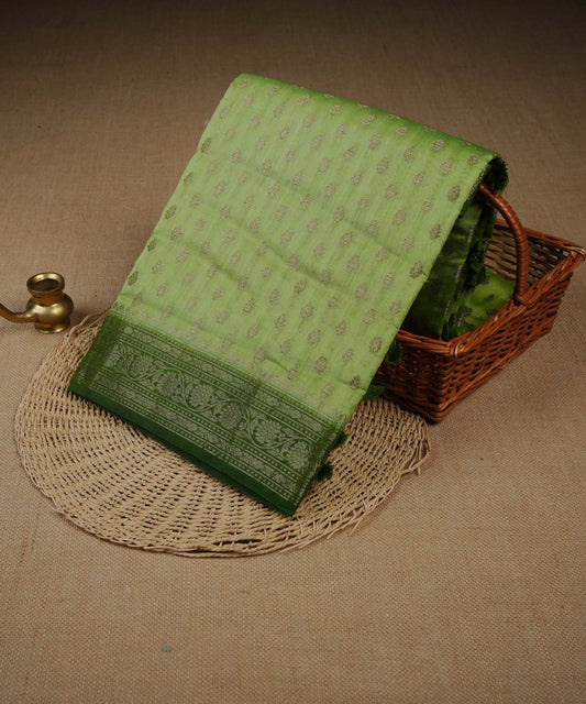 Pastel green colour Banarasi Chanderi silk saree